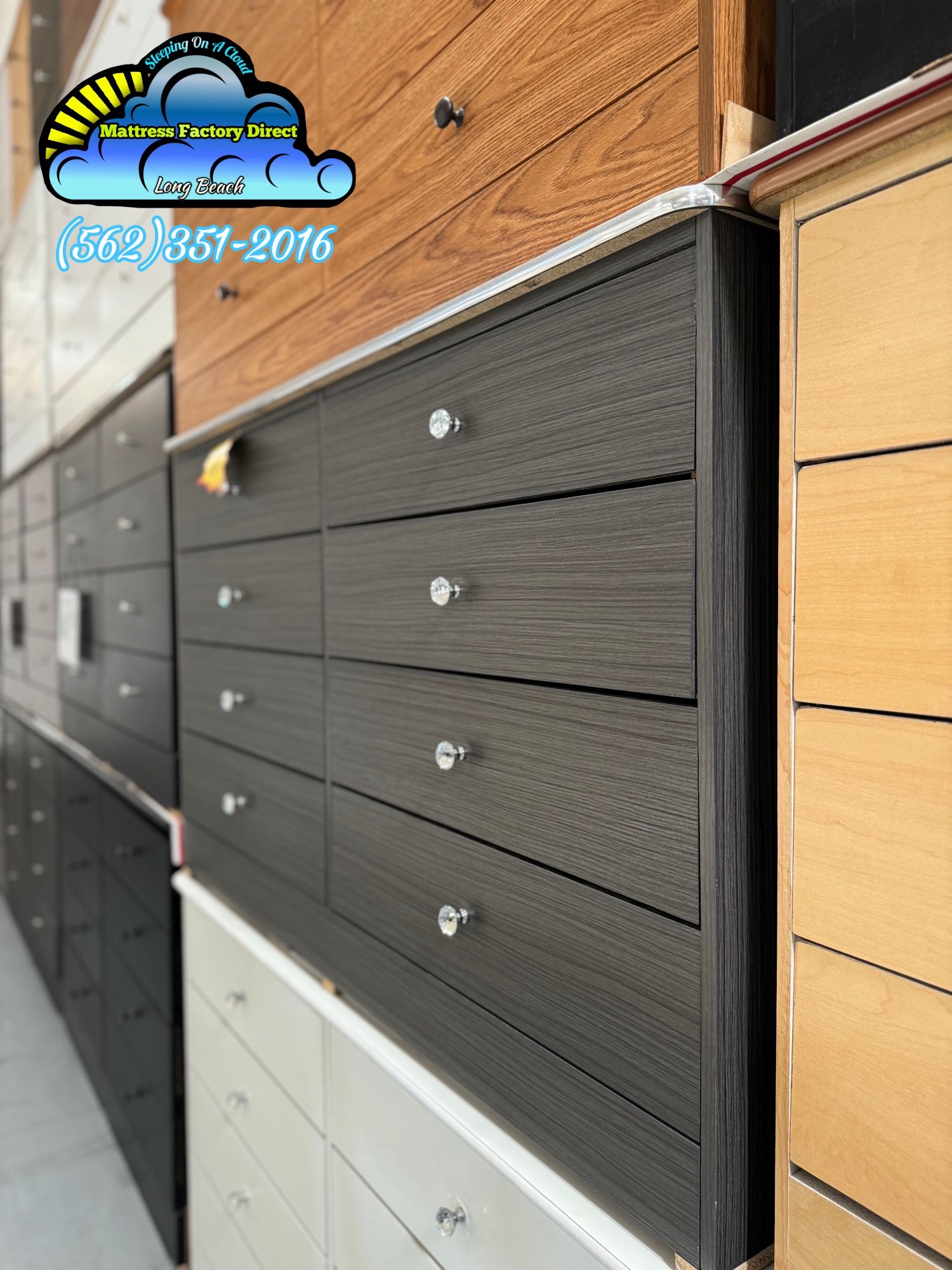 Eight Drawer Grey With Diamond Knobs Chest Dresser 