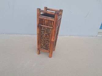 Bamboo Umbrella Stand with Carved Panels