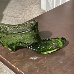 Vintage Green Glass Slipper 