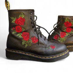 Red Rose Embroidered Doc Martens 