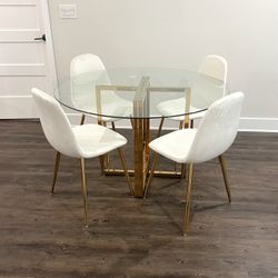 Cream Gold Big Glass Dining Table Set for6