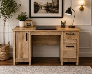Rustic Farmhouse Computer Desk w/ Storage Cabinet & Drawers