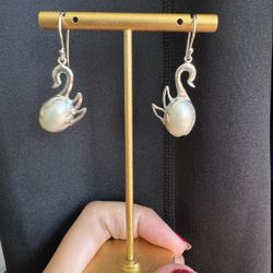 Swan Pearl Earrings Sterling Silver 