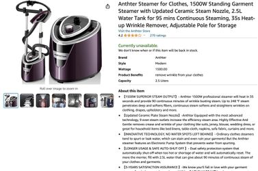Anther Steamer for Clothes, 1500W Standing Garment Steamer with Updated Ceramic Steam Nozzle, 2.5L Water Tank for 95 mins Continuous Steaming, 35s Hea
