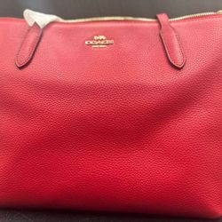 Coach Crossgrain Leather Zip Tote Shoulder Bag Miami Red