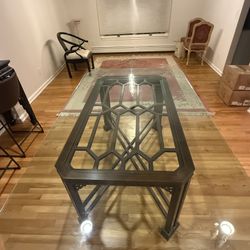 Vintage Wood & Glass Dining Table