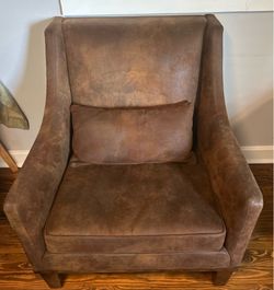 Brown Faux Leather Accent Chair with Nailhead Trim