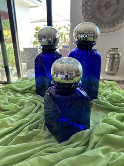 Set of 3 Beautiful & Unique Blue Glass Vases - Jarrones Azules