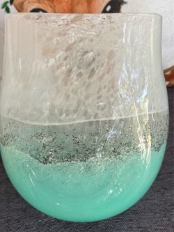 Gorgeous aqua and silvery gray heavy glass vase