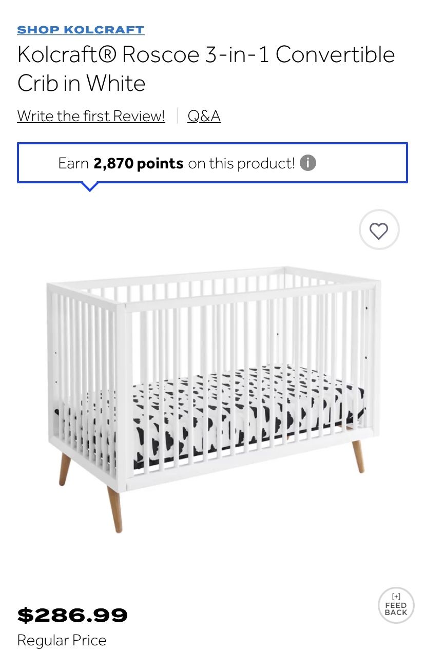 Kolcraft Roscoe 3-in-1 Convertible Crib - Modern White New never Opened