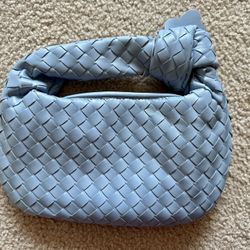 Women Soft PU Leather Woven Handbag, Blue