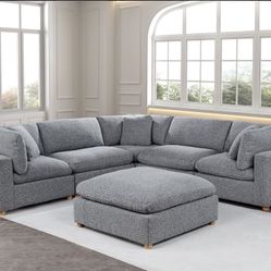 6pc Modular Sectional - Available In Beige, Gray Or Black Rich Boucle Fabric