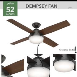 Hunter Fan Company  59251   52 Inch Dempsey Matte Black Indoor 