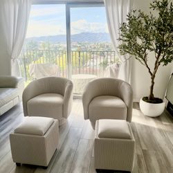 Swivel Accent Chair with Ottoman, 360° Swivel Barrel Chair with Footrest