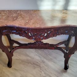 Italian Rococo Style Console Table Rose Granite Vintage/Antique 