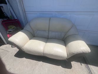 Cream Leather Loveseat Sofa
