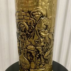Vintage 1930’s solid brass embossed cylindrical umbrella stand by Lombard England 