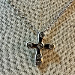  Sterling Heart CZ Cross Pendant Necklace 