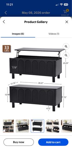 Lift top coffee table with storage