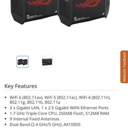 ASUS Rapture GT6 - AX10000 WiFi 6 Dual-Band AiMesh Whole Home Wireless System