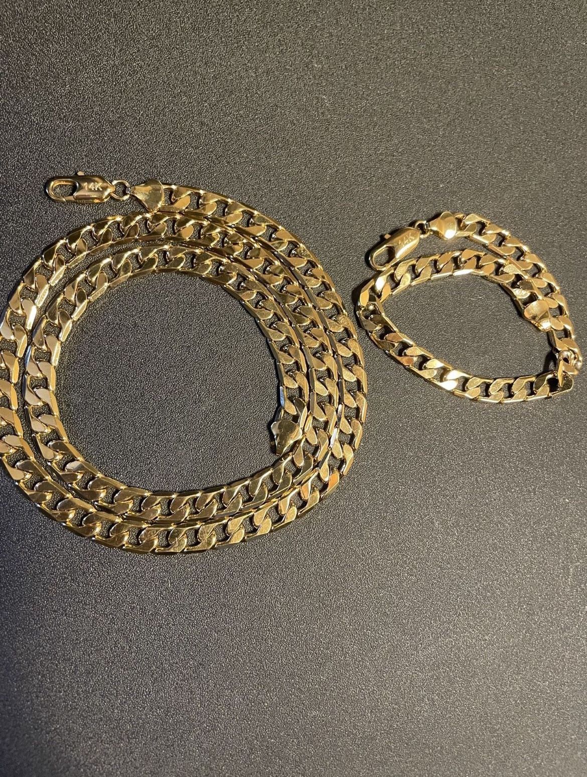 14k Gold Finish 8mm Cuban Link Set