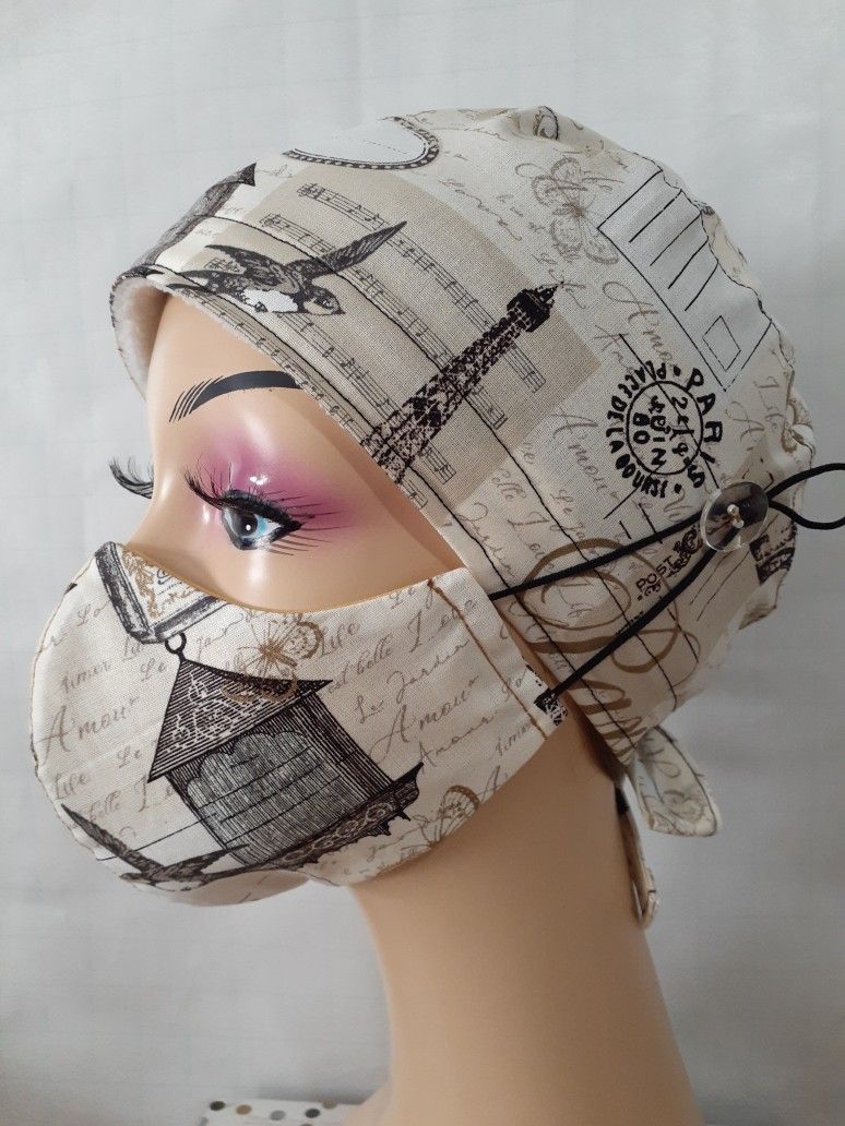 Paris PRINT Surgical Scrub Caps Set With Sweatbands Doctors Surgical Caps Nurses Scrub Hats Chemo Hats Women's Surgical Hats Head Wraps