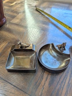 Vintage Solid Brass Dog Valet Trays – Set of 2 Antique Coin Dishes (Dachshund & Scottie)