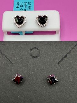 Sterling Silver Black Onyx Heart Halo Stud Earrings