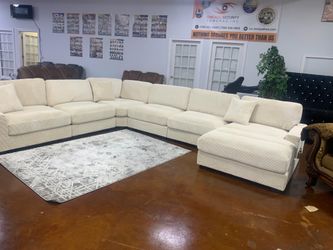 Large cream corduroy Sectional sofá 6 piezas De Quality