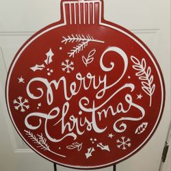 Merry Christmas Ornament Metal Garden Stake