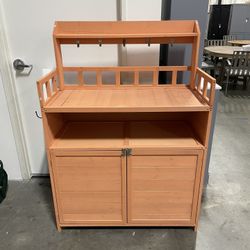 Assembled New Outdoor Potting Bench with Large Storage Cabinet & Top Shelf, Gardening Work Table
