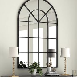 Arched Window Finished Metal Mirror, 32×45" Wall Mirror Windowpane Decoration for Living Room