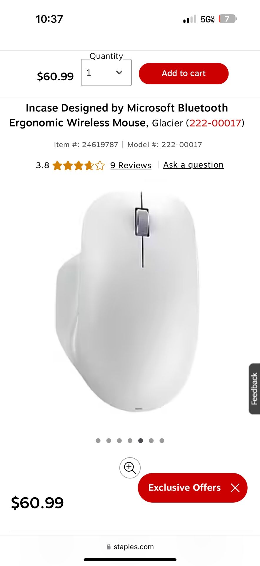 Incase Designed by Microsoft Bluetooth Ergonomic Wireless Mouse, Glacier
