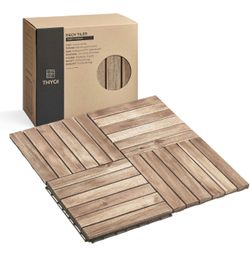Premium Deck Tiles, 10 Pcs Patio Flooring - White - Striped Pattern - B241