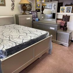 ••ASKdISCOUNTcOUPOn🍬ls Phillip Champagne Sleigh Bedroom  Set  🛎 queen King full twin bed dresser mirror nightstand bunk mattress /3pcs■