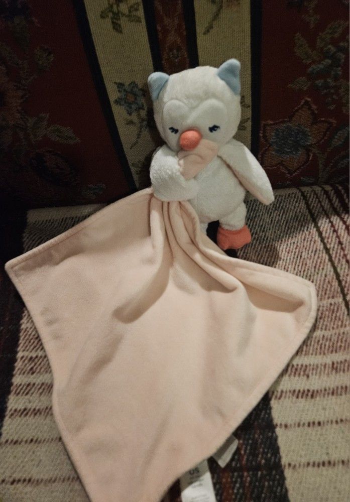 CARTER'S BABY PINK LOVEY SECURITY BLANKET WHITE OWL RATTLE PLUSH TOY