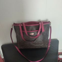 Coach logo coach print fuschia pink tote bag purse