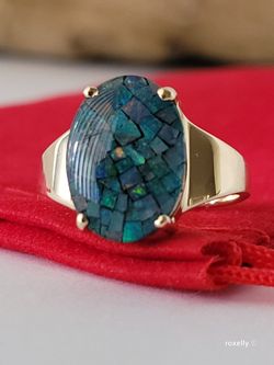 10K Yellow Gold Mosaic Opal Ring Size 6.5 Solid Gold/ Anillo de Oro con 1 Ópalo Mosaico! 👌🎁Post Tags: 10k 14k