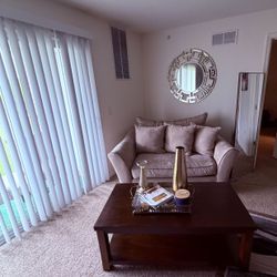 Modern Loveseat + Solid Wood Coffee Table Set