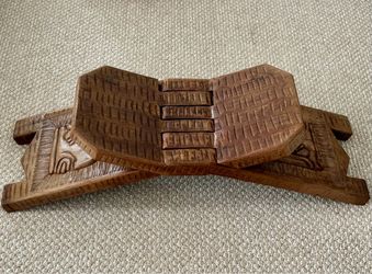 Carved Wood Tiki Tribal Low Slung Chair Stool