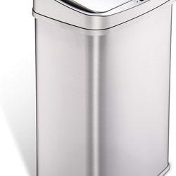 Ninestars Automatic Touchless Motion Sensor Rectangular Trash Can 13.2 Gallons, 50L, Silver, 13 Gal. 50 L, Silver Trim