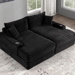 Brand New Plush Corduroy Double Chaise Sofa 