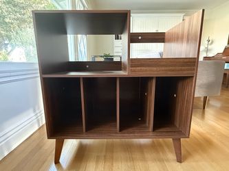 Mid-Century Modern Record Player Stand with Storage