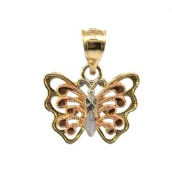 Woman’s Ladies 14k Tri Toned Rose White Yellow Gold Petite Butterfly Charm Pendant For Necklace GP3118099