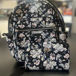Vera Bradley Backpack Purse And Matching Wallet