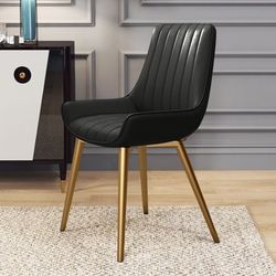 Black Dining Chairs Set Of 2 With PU Leather Upholstery & High Back Dining Table Chair