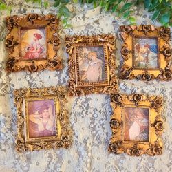 Mini alphonse mucha art in small baroque frames - $18 for 1, $15 for multiples, $75 for all
