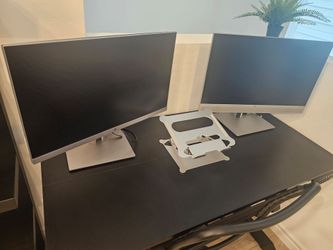 2 HP 23.8" Monitors + Dual Monitor Mount + Laptop Stand