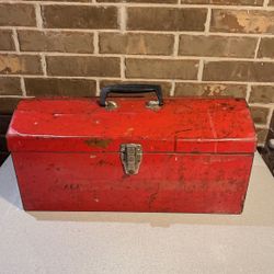 Vintage Red Metal Tool Box with tray 