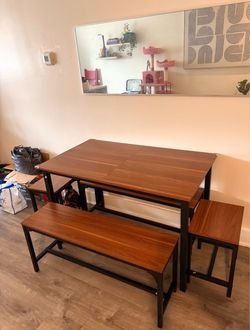 Dining Table Set with Two Benches